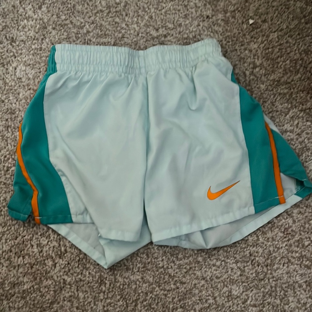 Girls Nike Dri Fit Aqua and Orange Stripe Shorts